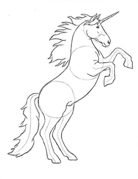 how to draw a unicorn rearing up on hind legs