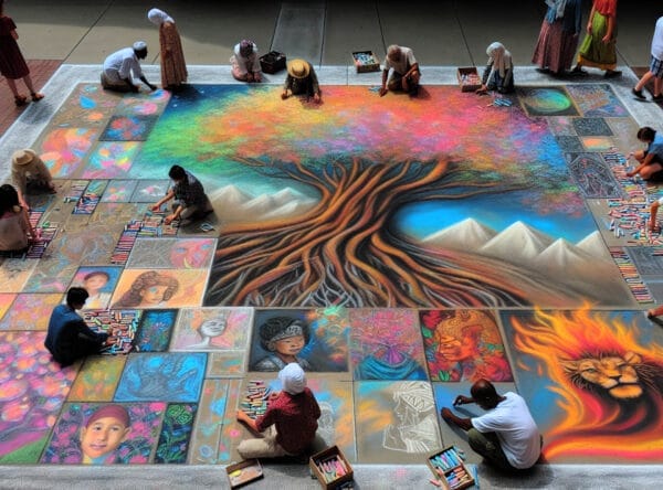 an illustration depicting what to draw with chalk outside